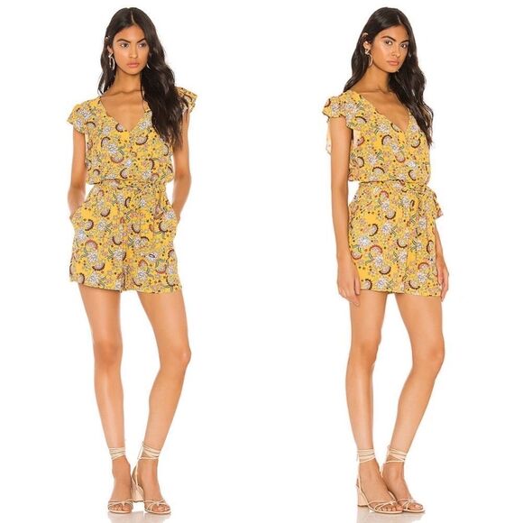 NWT Sanctuary Womens Artist Floral Button-Down Romper in Sunrays Yellow XS - Picture 1 of 5